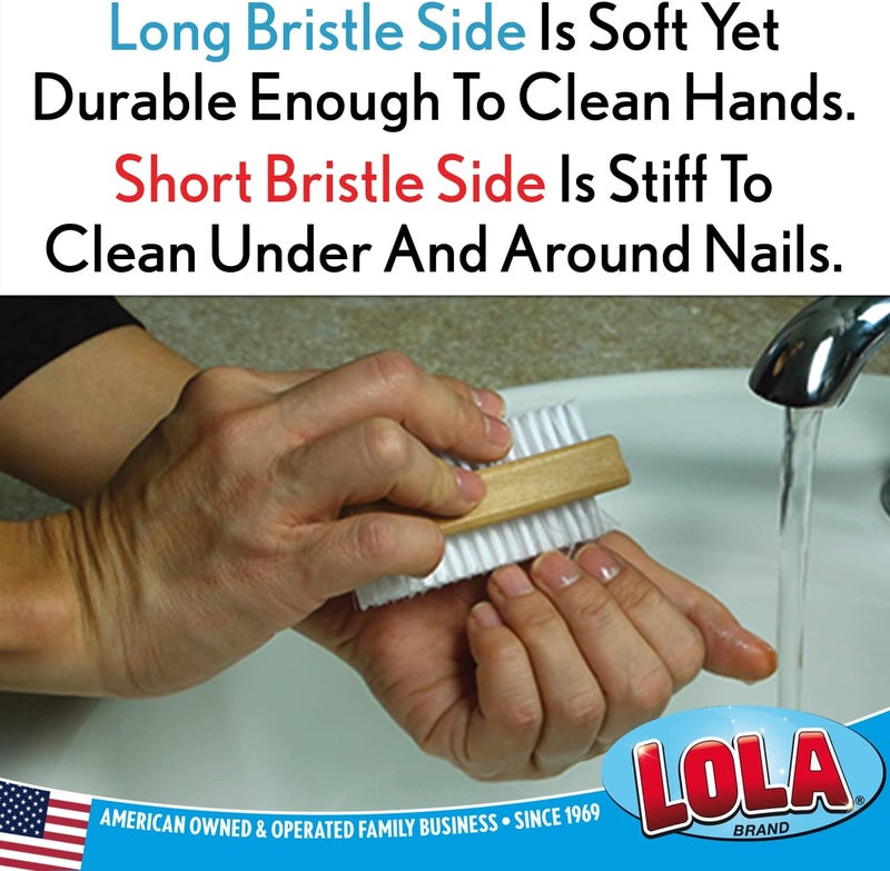 Lola Products Classic Hand & Nail Wood Brush with Heavy Duty 2 Sided Soft & Stiff Bristles for Effective Cleaning - Image 2